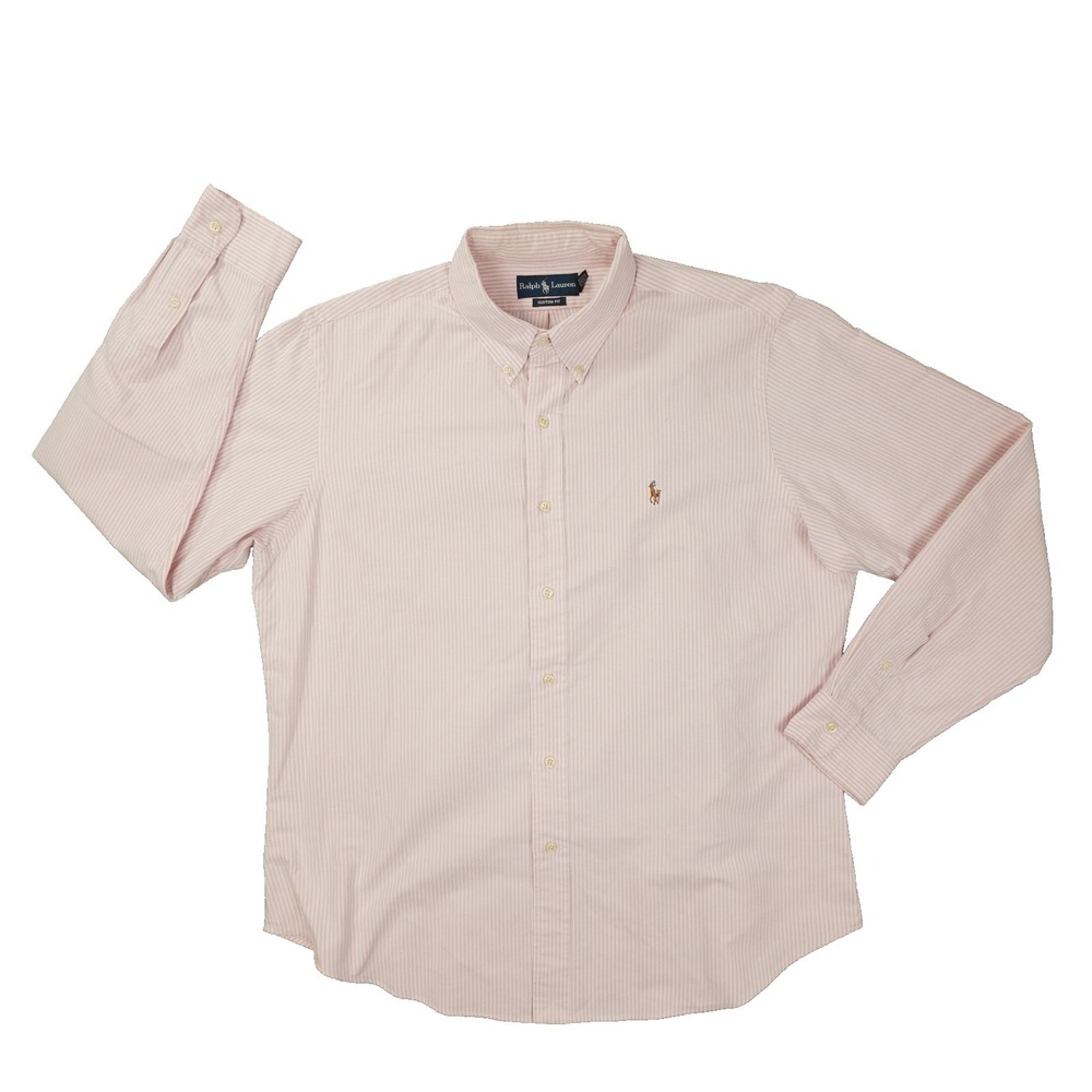 Ralph Lauren Vintage Custom Fit Button Up Shirt Mens XL Pink White Stripe Preppy